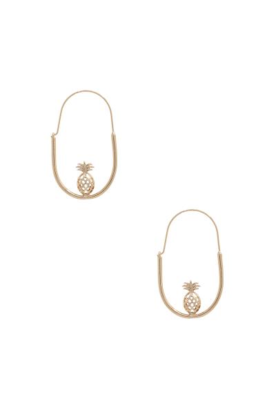 Pineapple Charm Oval Metal Earring