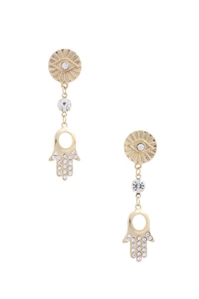Eye Disc Hamsa Hand Rhinestone Drop Earring