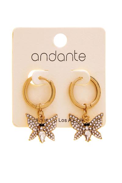 FASHION MINI HOOP LINKED RHINESTONE CRYSTAL BUTTERFLY EARRING