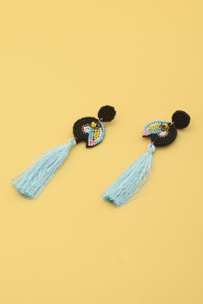 Toucan Seed Bead Tassel Dangle Earring