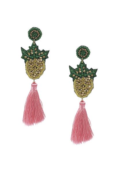 Bead Pineapple Tassel Drop Earring