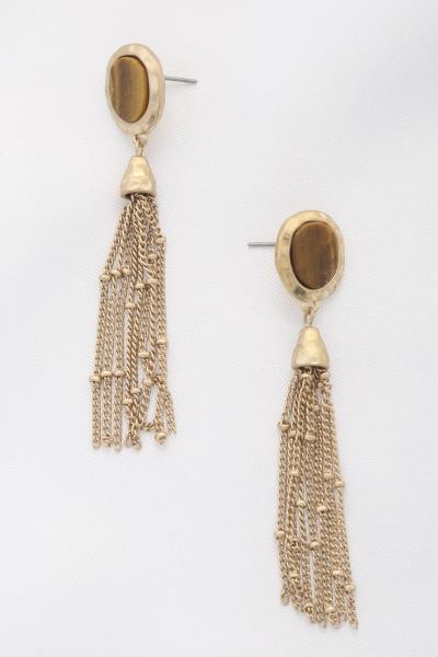 Oval Chain Tassel Dangle Earring
