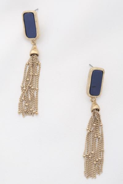 Rectangle Stone Chain Tassel Dangle Earring