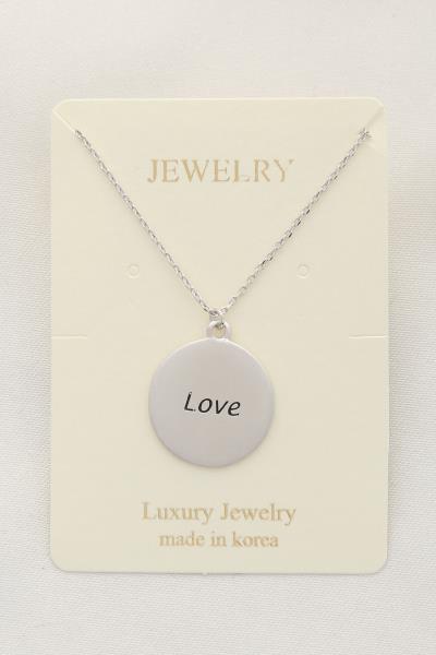 LOVE METAL DISC PENDANT NECKLACE