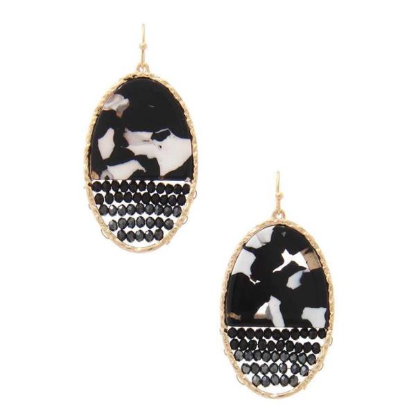 Half Acetate Oval Shape Beaded Drop Earring
