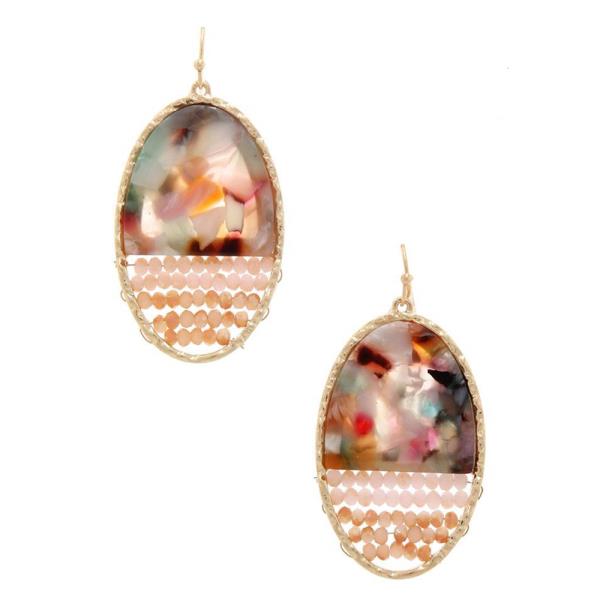 Half Acetate Oval Shape Beaded Drop Earring