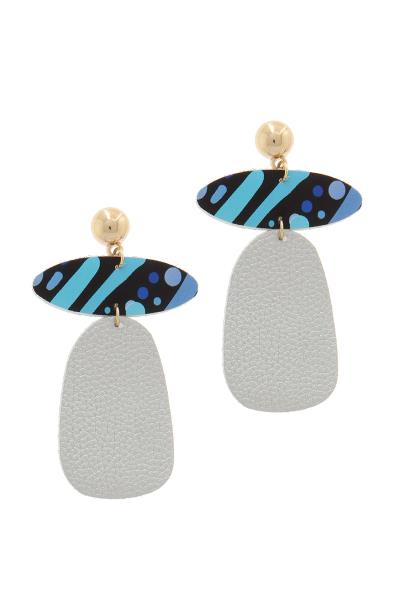 Oval Shape Leather Post Drop Earring