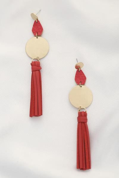Coin PU Leather Tassel Dangle Earring