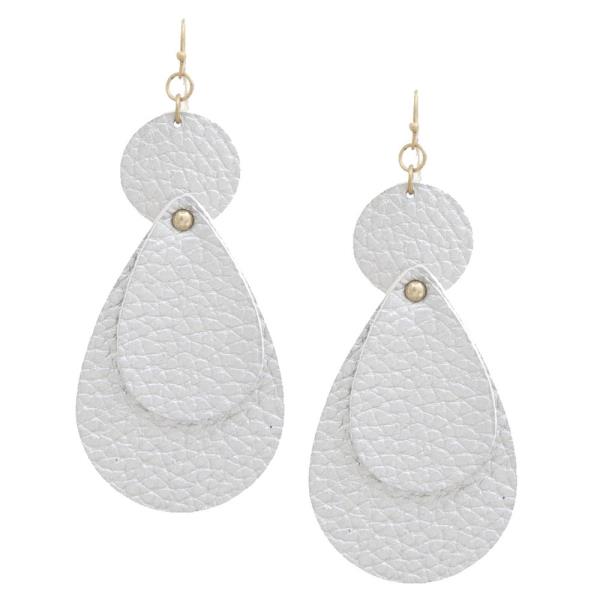 Faux Leather Round Teardrop Dangle Earring