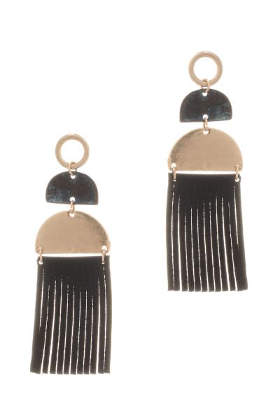 Metal Half Moon Faux Leather Tassel Earring