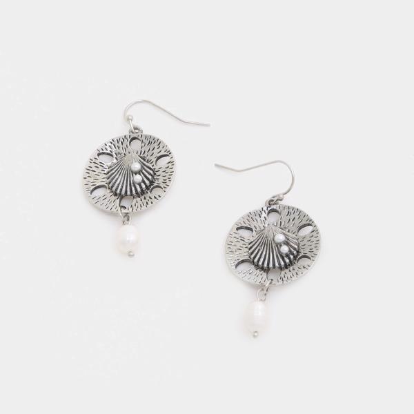 Seashell Charm Round Metal Dangle Earring