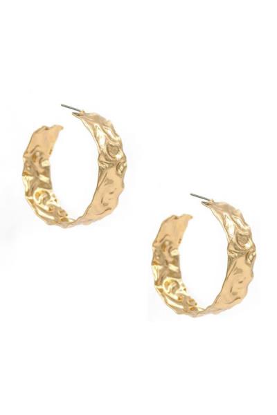 ROUGH FLAT OPEN METAL HOOP EARRING