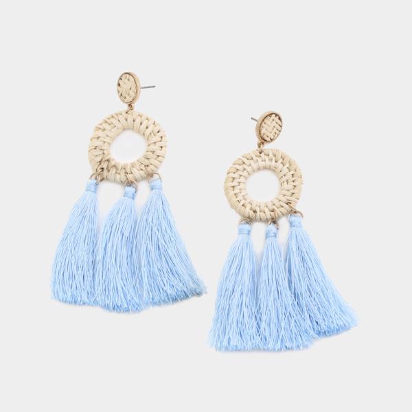 Round Woven Triple Tassel Dangle Earring