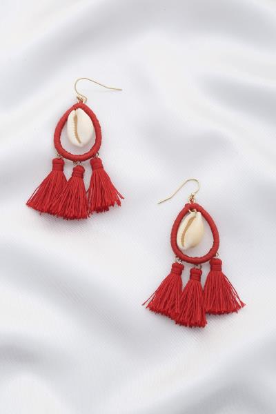 Cowrie Seashell Tassel Dangle Earring