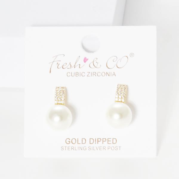 Gold Dipped CZ Pearl Dangle Earring
