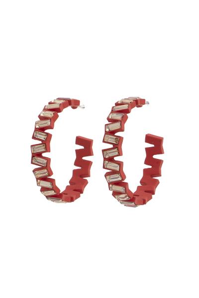 RECTANGLE RHINESTONE EDGE OPEN HOOP EARRING