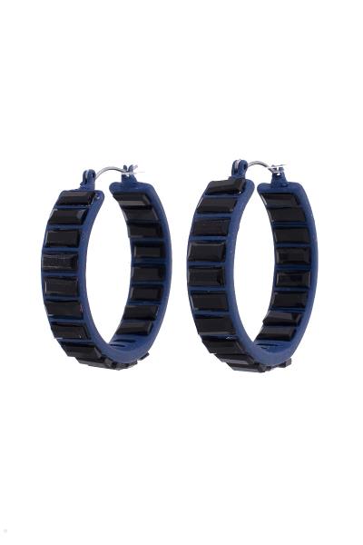 RECTANGLE RHHINESTONE EDGE HOOP EARRING