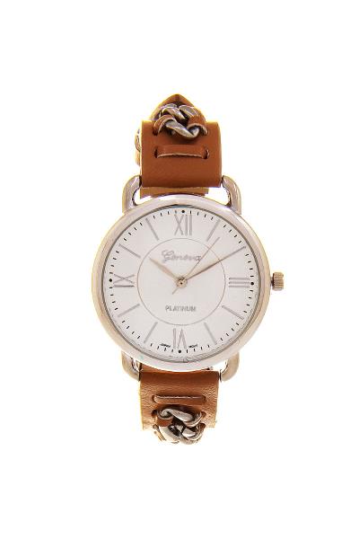 FASHION ROUND FAUX LEATHER WATCH