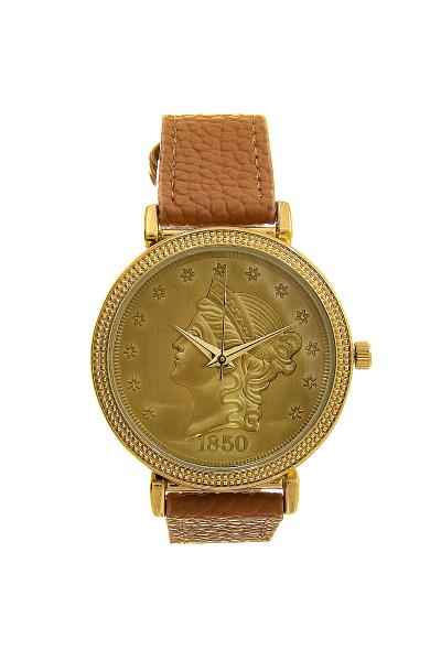 FASHION ROUND FAUX LEATHER WATCH