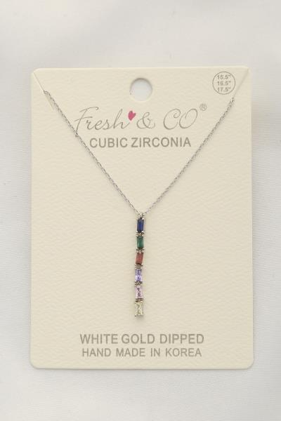 MUTLI COLOR RHINESTONE BAR WHITE GOLD DIPPED NECKLACE