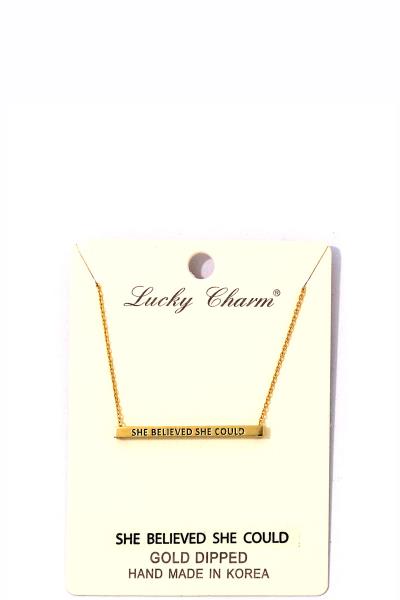 SHE BELIEVED SHE COULD ENGRAVED PLATE NECKLACE