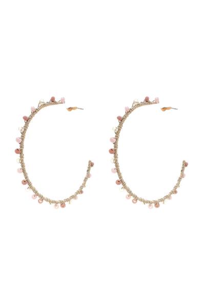 METALLIC THREAD SEED BEAD OPEN HOOP EARRING