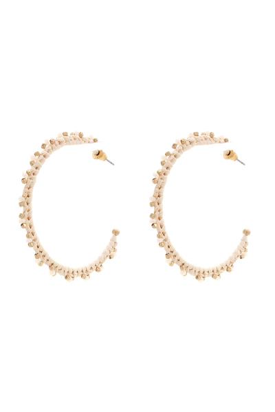 COLOR THREAD METALLIC BEAD OPEN HOOP EARRING