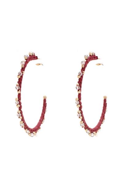 Color Thread Metallic Bead Open Hoop Earring