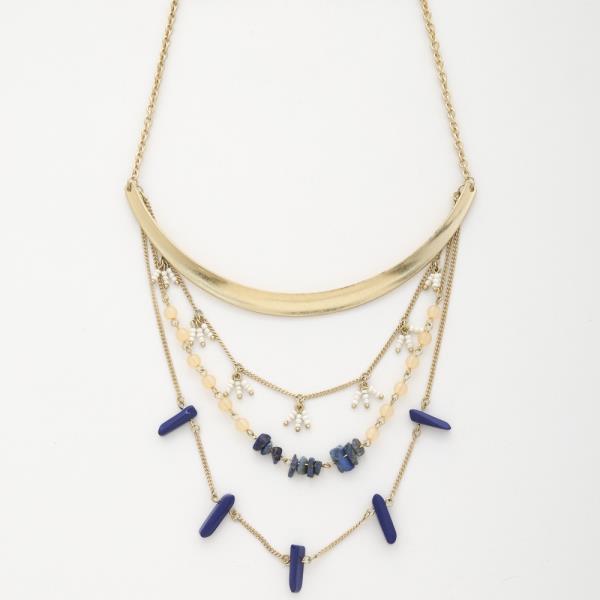 Curve Metal Bar Beaded Layered Necklace