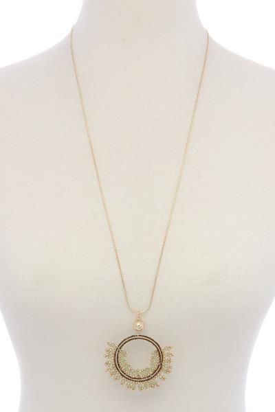 Beaded Circle Pendant Adjustable Long Necklace