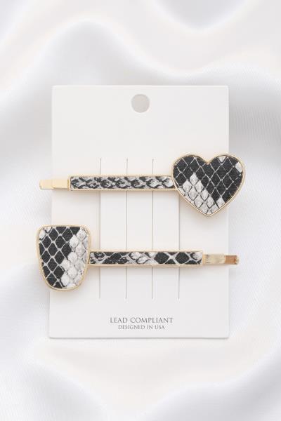 SNAKE PATTERN HEART HAIR PIN SET