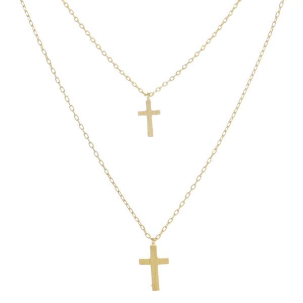 Double Cross Charm Layered Necklace