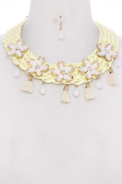 Braided Floral Necklace with Tassel