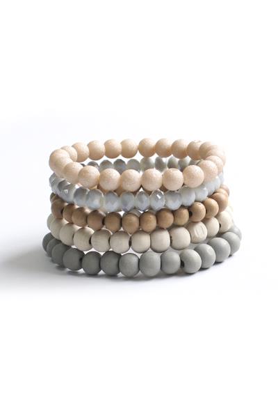 Wood Glass Bead Stretch 5 Pc Set