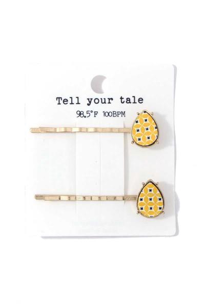 PRINTED TEARDROP SHAPE HAIR PIN SET