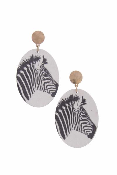 Zebra Print Oval Dangle Earring