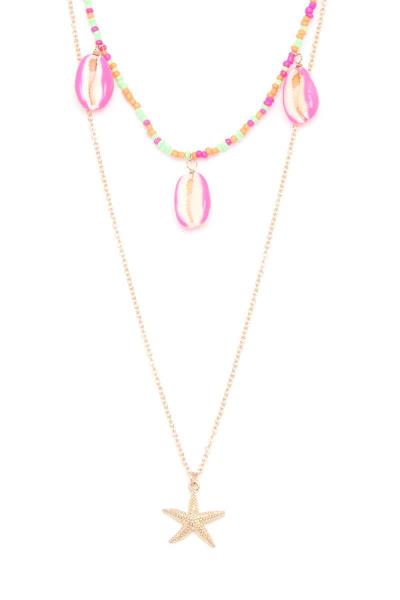 COWRIE SEASHELL DANGLE SEA STAR LAYERED NECKLACE