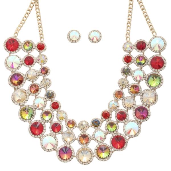 Rhinestone Crystal Stone Necklace and Earring Set