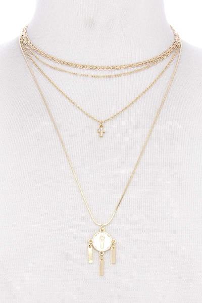MULTI LAYERED CROSS COIN NECKLACE