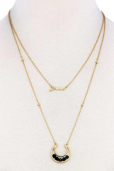 BEADED CRESCENT MOON LAYERED NECKLACE
