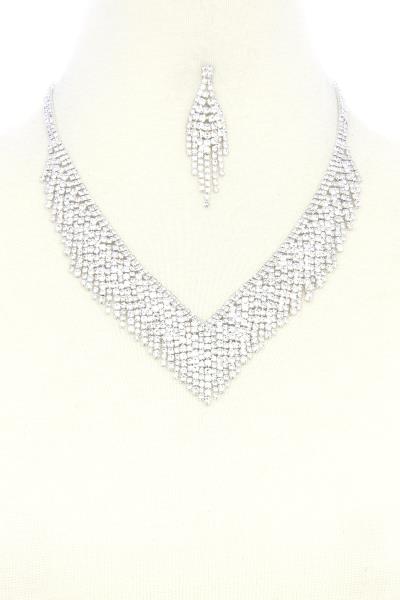 RHINESTONE DANGLE V SHAPE NECKLACE