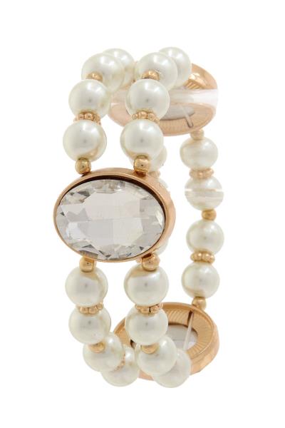 Rhinestone Pearl Stretch Bracelet