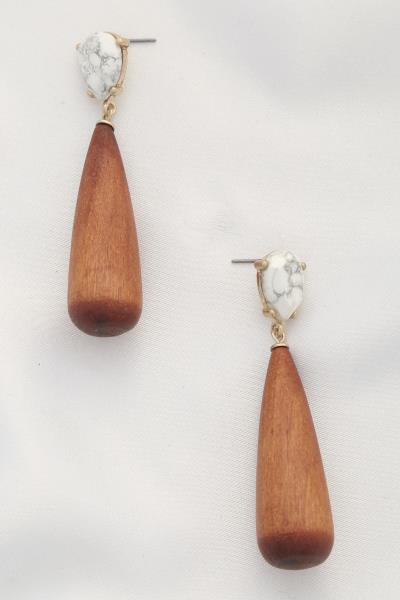Teardrop Wood Bead Dangle Earring