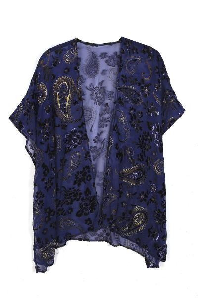 Paisley Floral Velvet Burnout Poncho
