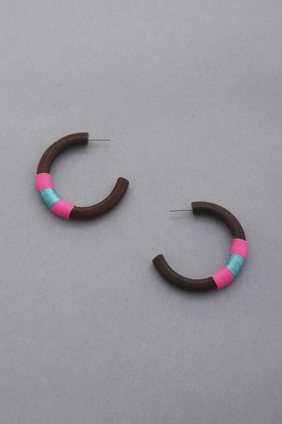 WOOD THREAD WRAP OPEN HOOP EARRING
