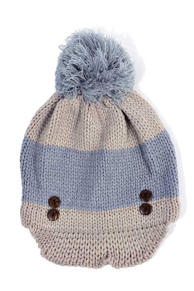 COLOR BLOCK POM POM BEANIE
