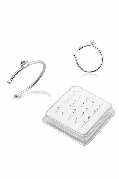 Stone Sterling Silver Open Hoop Nose Ring 20 Pc