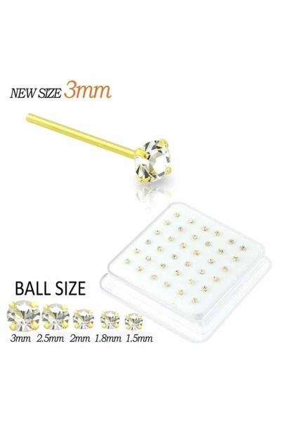 2 Silver Gold Plated Nose Stud Straight Tip 36 Pc
