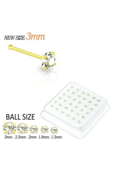 2.5 MM CZ STONE STERLING SILVER NOSE STUD WITH BALL TIP (36 PC)