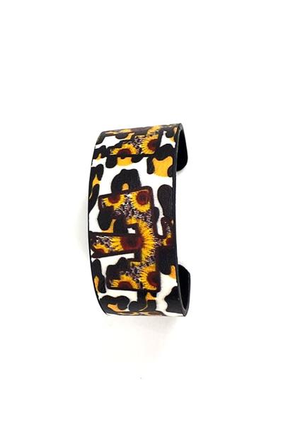 Chic Sunflower and Leopard Print Open Bracelet